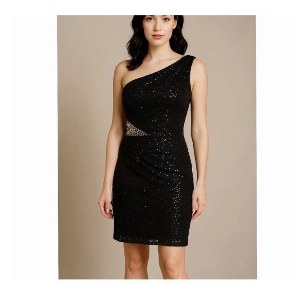 NEW JACKIE JON NEW YORK ONE SHOULDER EMBELLISHED DRESS Black Size 14